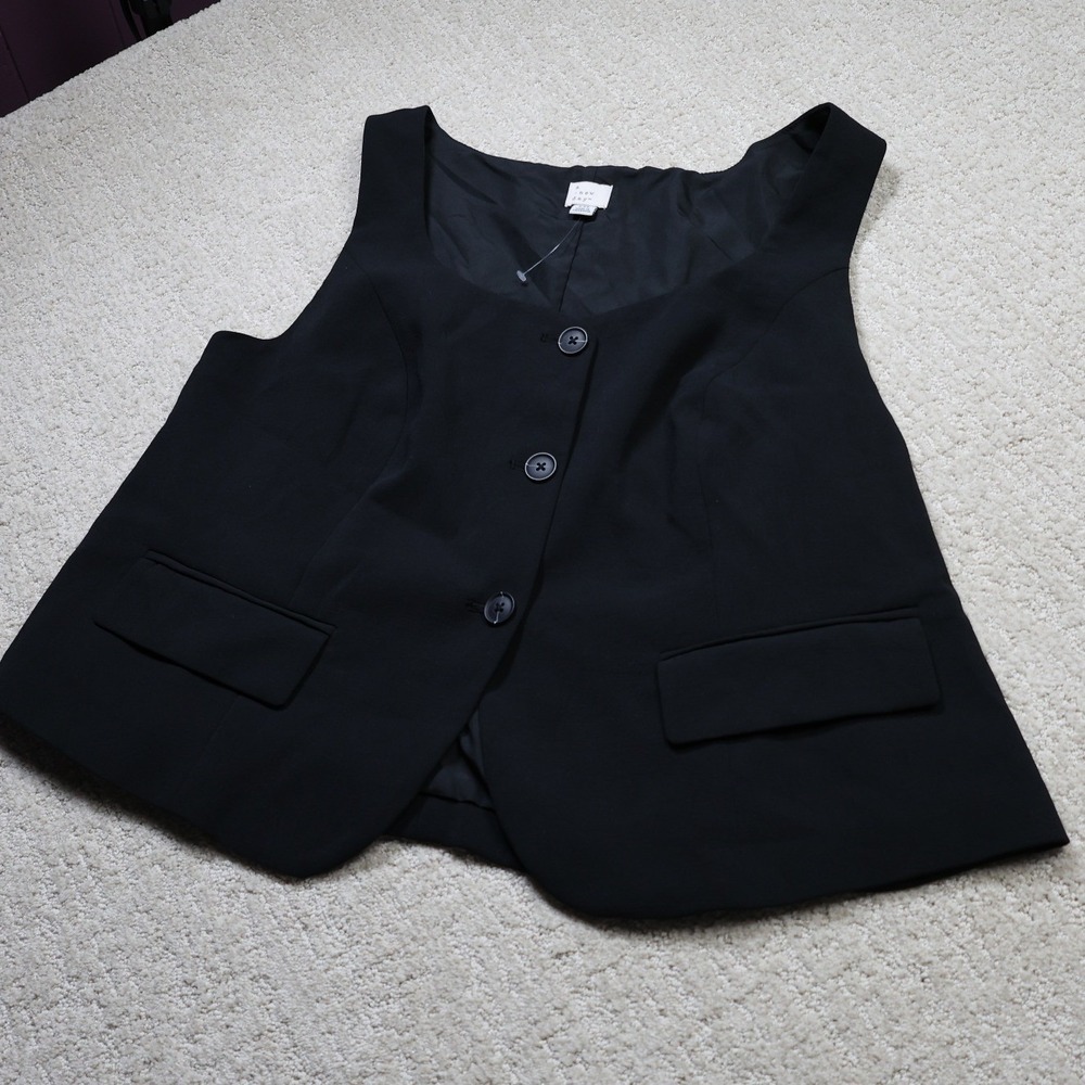 A New Day Black Square Neck Button Down Vest Flap Pockets XXL